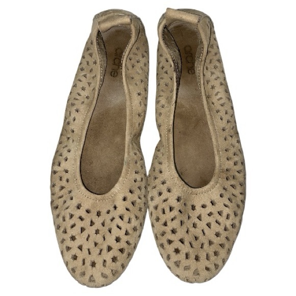 Arche Lilly Ballet Flat Beige Nubuck Size US 8 EU 39 Laser Cut Perforated Design - Picture 1 of 16